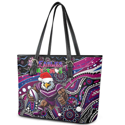Merry Christmas Manly Warringah Sea Eagles Leather Tote Bag Aboriginal Santa Rugby Mascot - Silvertails