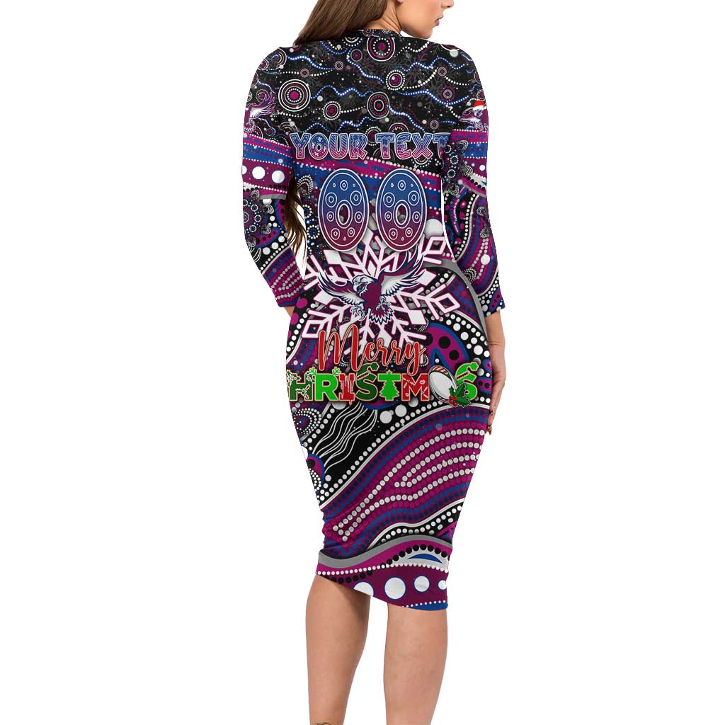 Merry Christmas Manly Warringah Sea Eagles Long Sleeve Bodycon Dress Aboriginal Santa Rugby Mascot - Silvertails