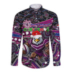 Merry Christmas Manly Warringah Sea Eagles Long Sleeve Button Shirt Aboriginal Santa Rugby Mascot - Silvertails