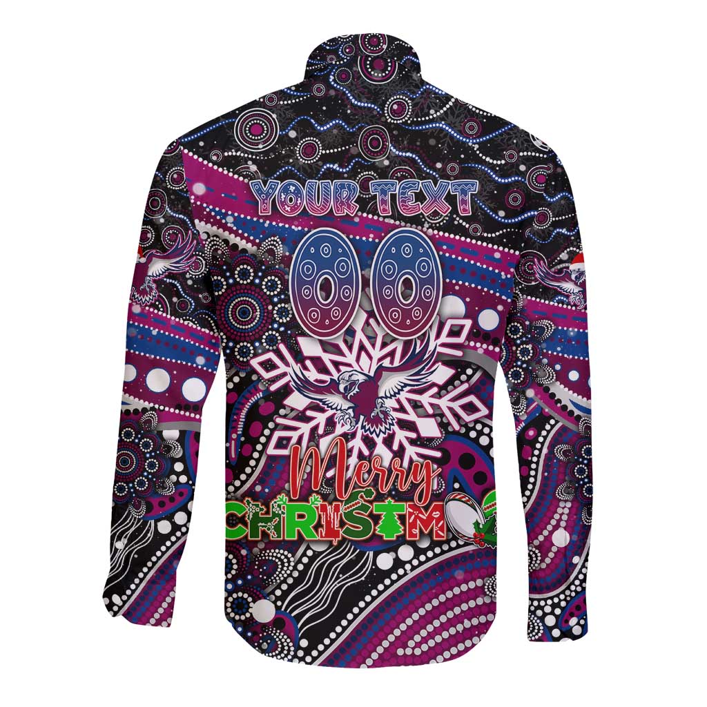 Merry Christmas Manly Warringah Sea Eagles Long Sleeve Button Shirt Aboriginal Santa Rugby Mascot - Silvertails