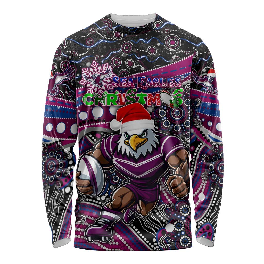 Merry Christmas Manly Warringah Sea Eagles Long Sleeve Shirt Aboriginal Santa Rugby Mascot - Silvertails