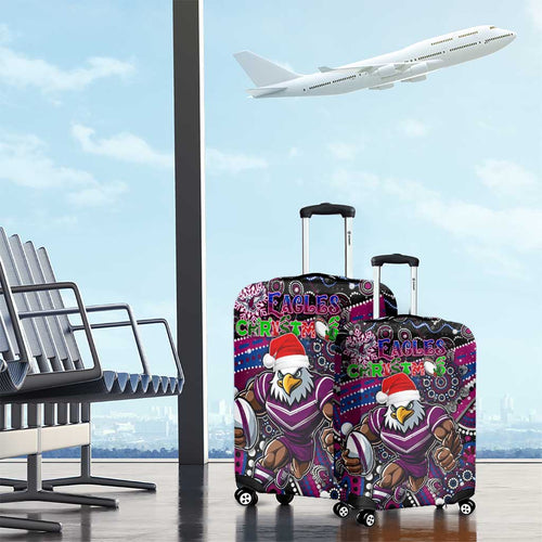 Merry Christmas Manly Warringah Sea Eagles Luggage Cover Aboriginal Santa Rugby Mascot - Silvertails