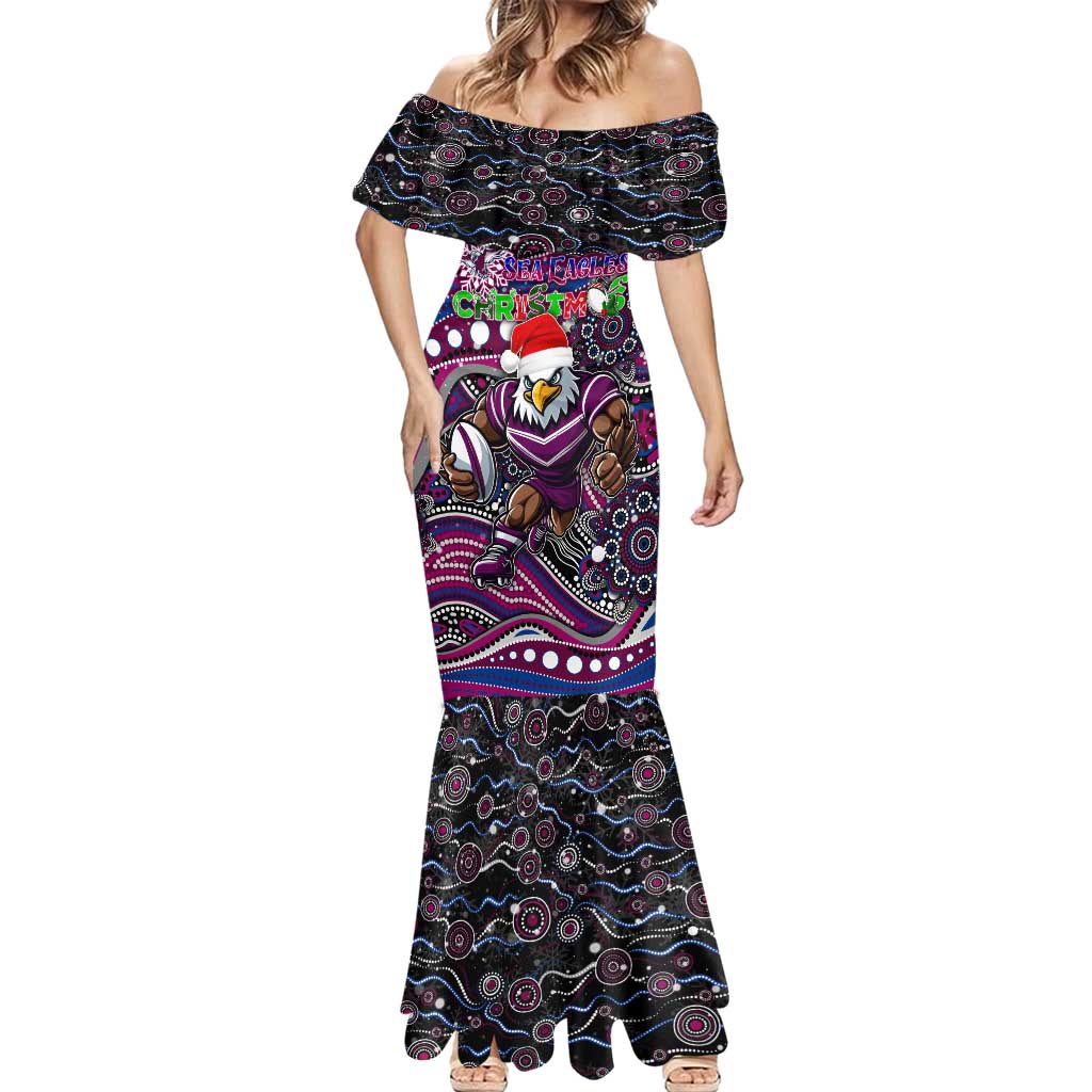 Merry Christmas Manly Warringah Sea Eagles Mermaid Dress Aboriginal Santa Rugby Mascot - Silvertails
