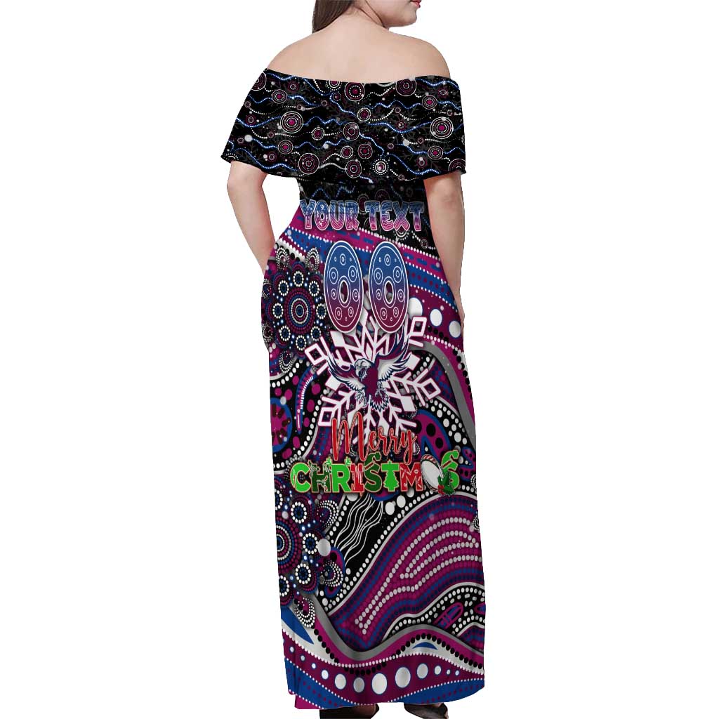 Merry Christmas Manly Warringah Sea Eagles Off Shoulder Maxi Dress Aboriginal Santa Rugby Mascot - Silvertails