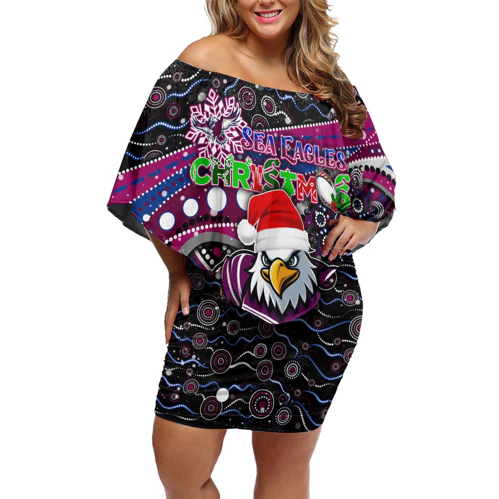 Merry Christmas Manly Warringah Sea Eagles Off Shoulder Short Dress Aboriginal Santa Rugby Mascot - Silvertails
