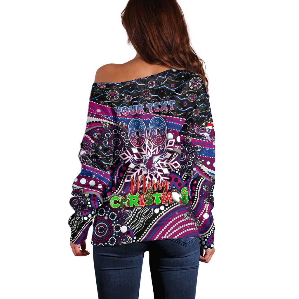 Merry Christmas Manly Warringah Sea Eagles Off Shoulder Sweater Aboriginal Santa Rugby Mascot - Silvertails