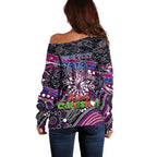 Merry Christmas Manly Warringah Sea Eagles Off Shoulder Sweater Aboriginal Santa Rugby Mascot - Silvertails