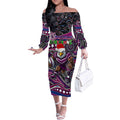 Merry Christmas Manly Warringah Sea Eagles Off The Shoulder Long Sleeve Dress Aboriginal Santa Rugby Mascot - Silvertails