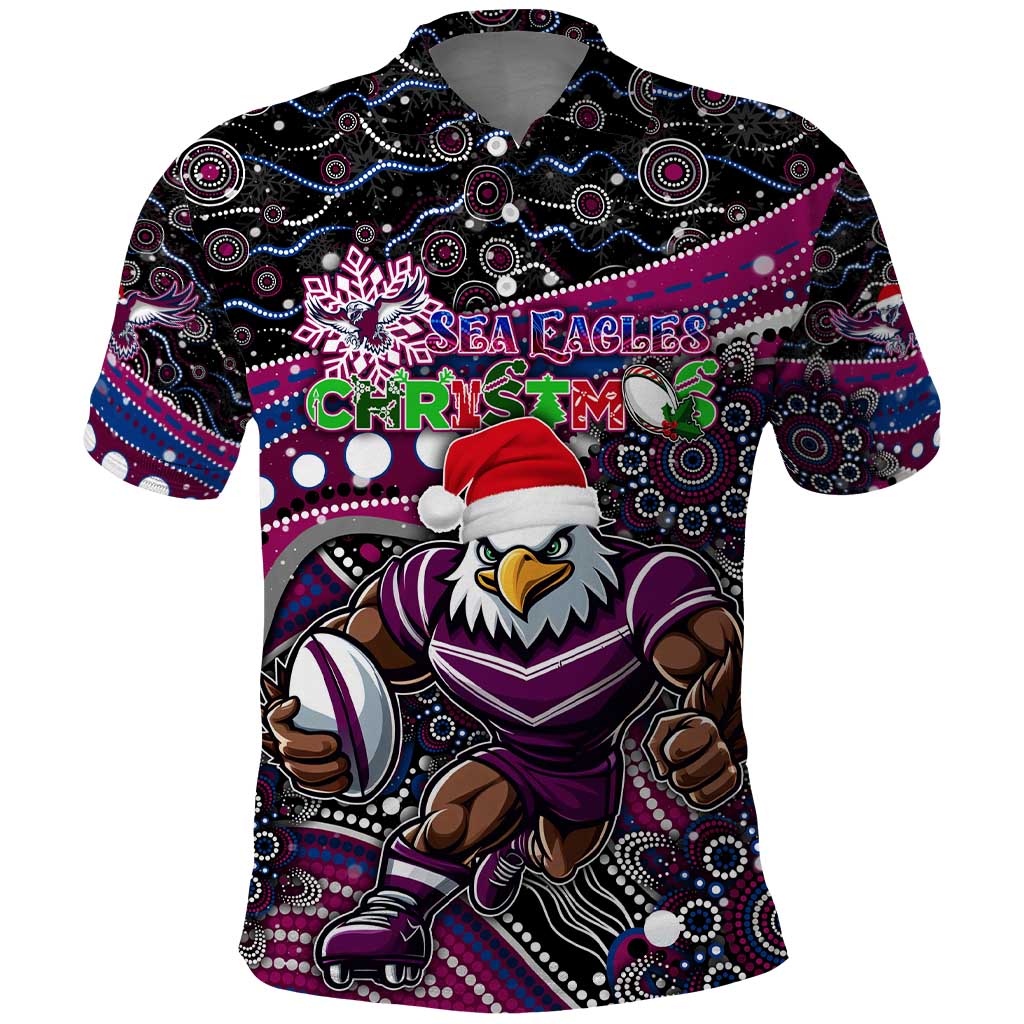 Merry Christmas Manly Warringah Sea Eagles Polo Shirt Aboriginal Santa Rugby Mascot - Silvertails