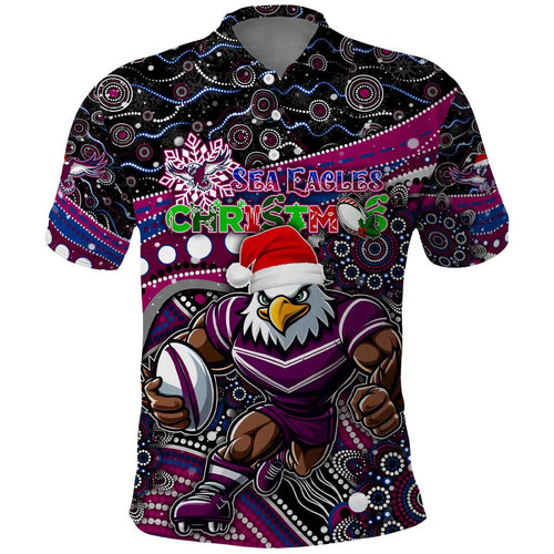 Merry Christmas Manly Warringah Sea Eagles Polo Shirt Aboriginal Santa Rugby Mascot - Silvertails