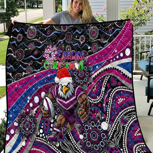Merry Christmas Manly Warringah Sea Eagles Quilt Aboriginal Santa Rugby Mascot - Silvertails