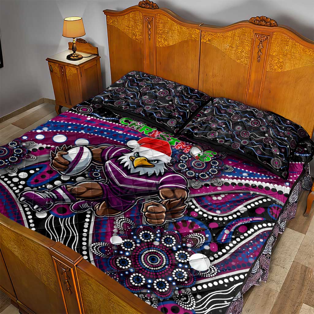 Merry Christmas Manly Warringah Sea Eagles Quilt Bed Set Aboriginal Santa Rugby Mascot - Silvertails