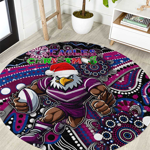 Merry Christmas Manly Warringah Sea Eagles Round Carpet Aboriginal Santa Rugby Mascot - Silvertails