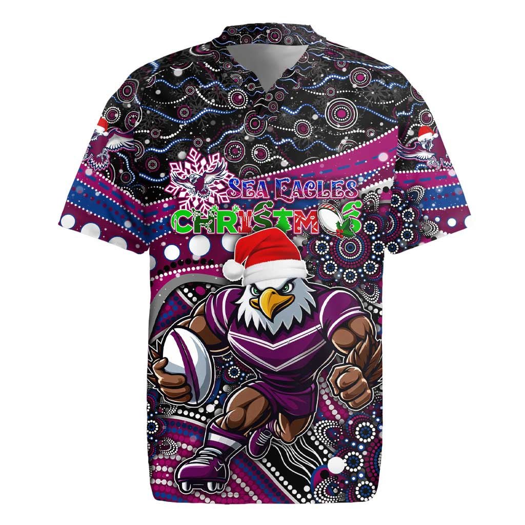 Merry Christmas Manly Warringah Sea Eagles Rugby Jersey Aboriginal Santa Rugby Mascot - Silvertails