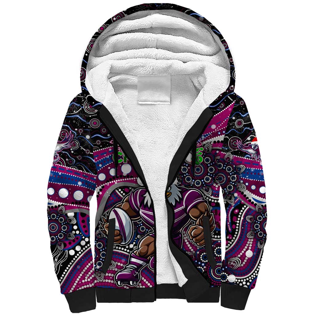 Merry Christmas Manly Warringah Sea Eagles Sherpa Hoodie Aboriginal Santa Rugby Mascot - Silvertails