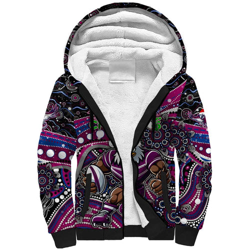 Merry Christmas Manly Warringah Sea Eagles Sherpa Hoodie Aboriginal Santa Rugby Mascot - Silvertails