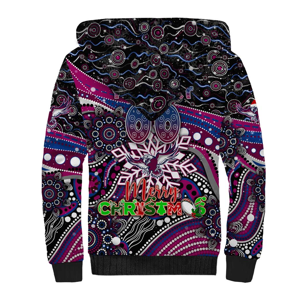 Merry Christmas Manly Warringah Sea Eagles Sherpa Hoodie Aboriginal Santa Rugby Mascot - Silvertails