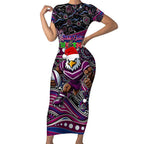 Merry Christmas Manly Warringah Sea Eagles Short Sleeve Bodycon Dress Aboriginal Santa Rugby Mascot - Silvertails