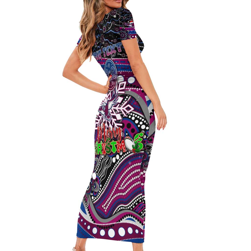 Merry Christmas Manly Warringah Sea Eagles Short Sleeve Bodycon Dress Aboriginal Santa Rugby Mascot - Silvertails