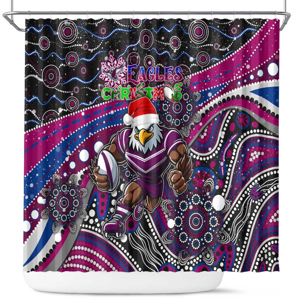 Merry Christmas Manly Warringah Sea Eagles Shower Curtain Aboriginal Santa Rugby Mascot - Silvertails