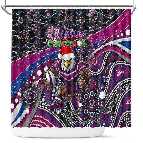 Merry Christmas Manly Warringah Sea Eagles Shower Curtain Aboriginal Santa Rugby Mascot - Silvertails