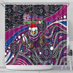 Merry Christmas Manly Warringah Sea Eagles Shower Curtain Aboriginal Santa Rugby Mascot - Silvertails