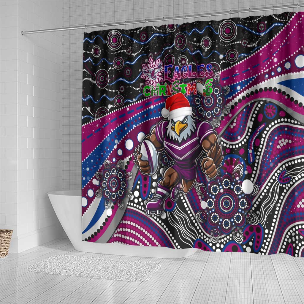 Merry Christmas Manly Warringah Sea Eagles Shower Curtain Aboriginal Santa Rugby Mascot - Silvertails