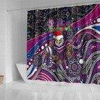 Merry Christmas Manly Warringah Sea Eagles Shower Curtain Aboriginal Santa Rugby Mascot - Silvertails