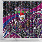 Merry Christmas Manly Warringah Sea Eagles Shower Curtain Aboriginal Santa Rugby Mascot - Silvertails
