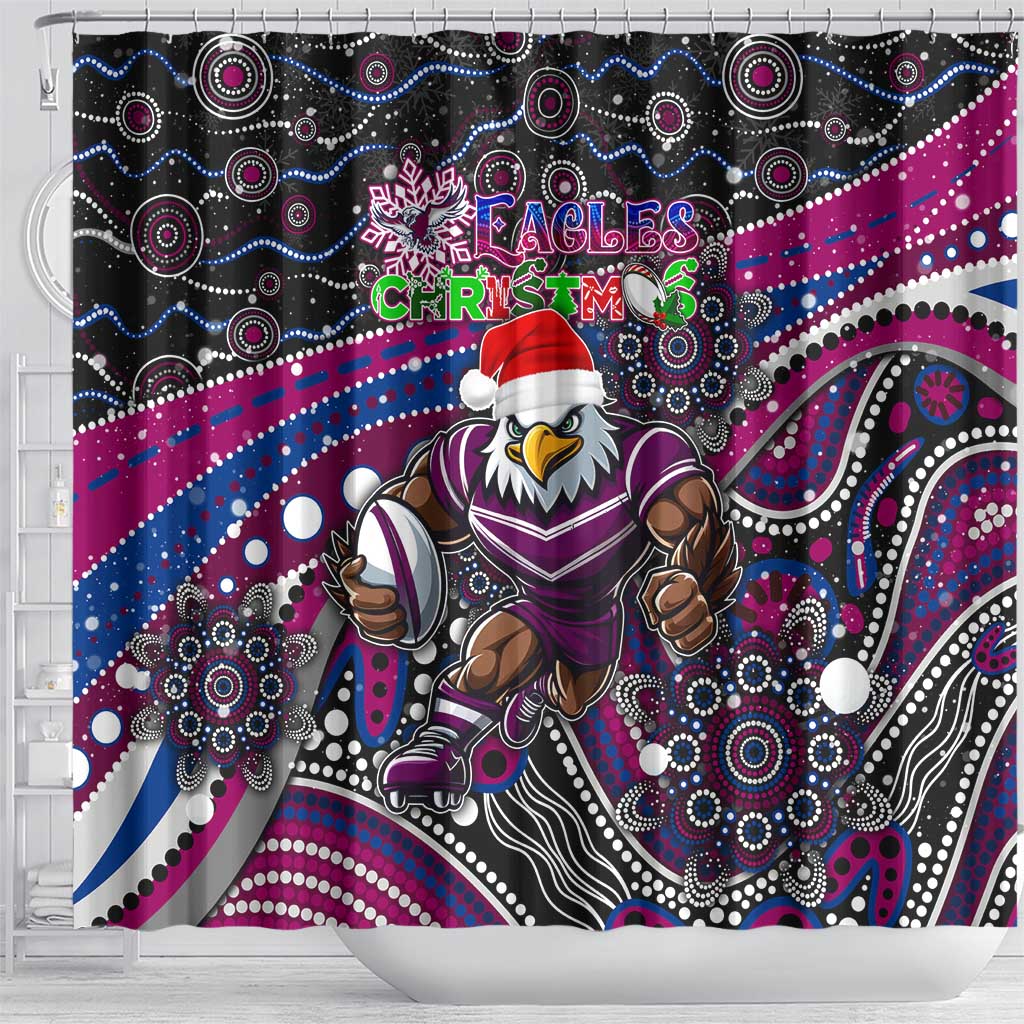 Merry Christmas Manly Warringah Sea Eagles Shower Curtain Aboriginal Santa Rugby Mascot - Silvertails