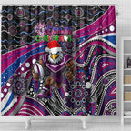 Merry Christmas Manly Warringah Sea Eagles Shower Curtain Aboriginal Santa Rugby Mascot - Silvertails