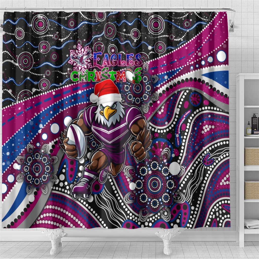 Merry Christmas Manly Warringah Sea Eagles Shower Curtain Aboriginal Santa Rugby Mascot - Silvertails