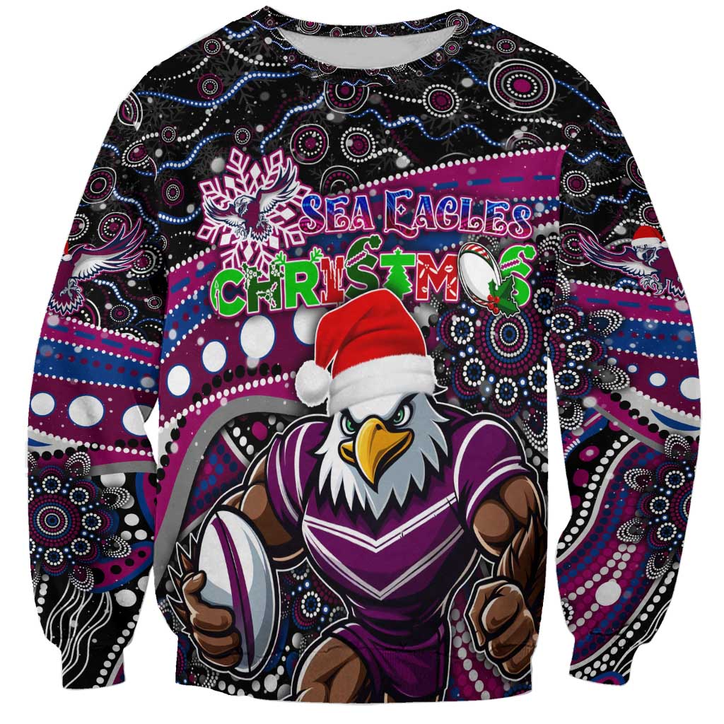 Merry Christmas Manly Warringah Sea Eagles Sweatshirt Aboriginal Santa Rugby Mascot - Silvertails