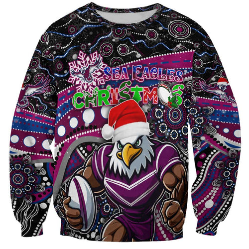 Merry Christmas Manly Warringah Sea Eagles Sweatshirt Aboriginal Santa Rugby Mascot - Silvertails
