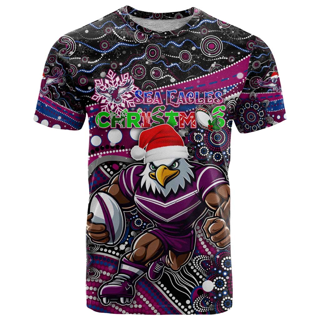 Merry Christmas Manly Warringah Sea Eagles T Shirt Aboriginal Santa Rugby Mascot - Silvertails