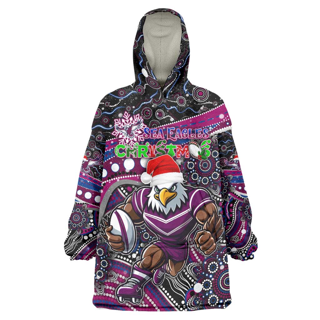 Merry Christmas Manly Warringah Sea Eagles Wearable Blanket Hoodie Aboriginal Santa Rugby Mascot - Silvertails