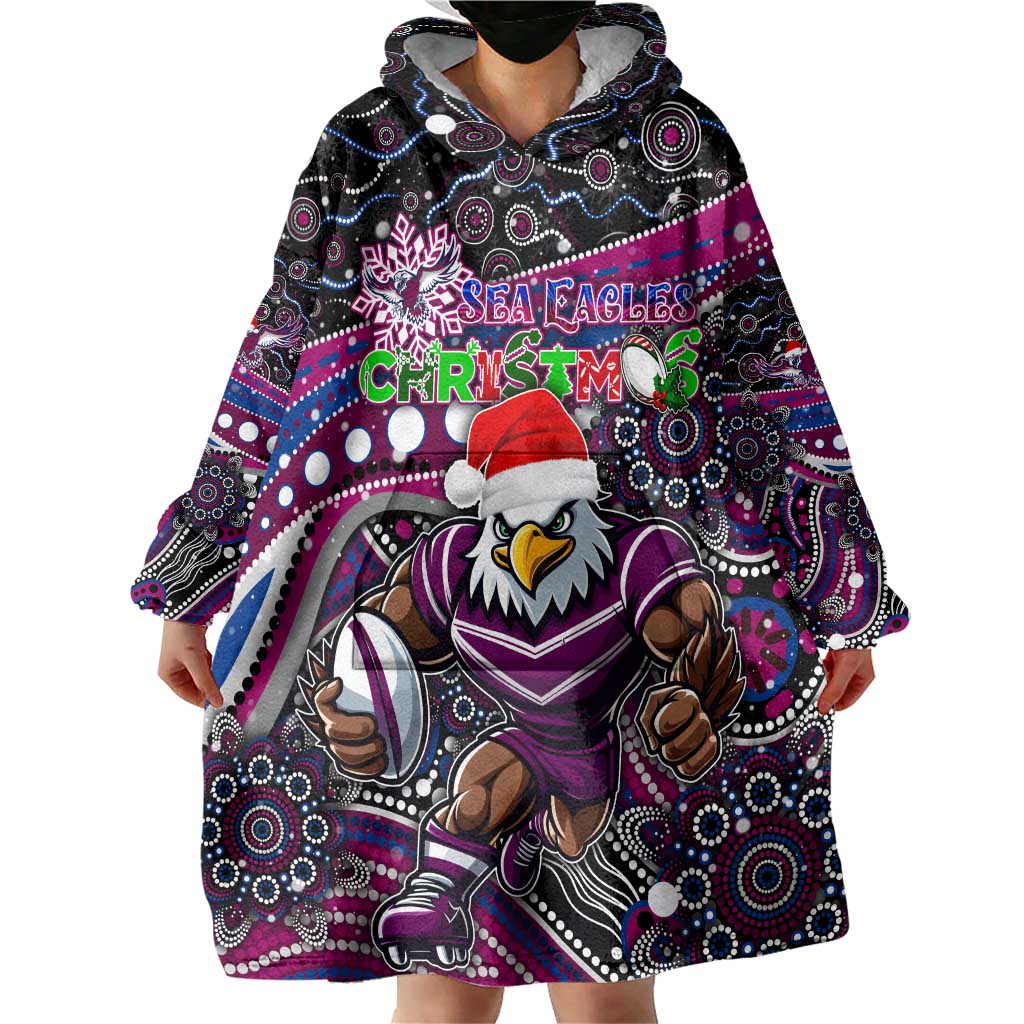 Merry Christmas Manly Warringah Sea Eagles Wearable Blanket Hoodie Aboriginal Santa Rugby Mascot - Silvertails