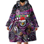 Merry Christmas Manly Warringah Sea Eagles Wearable Blanket Hoodie Aboriginal Santa Rugby Mascot - Silvertails