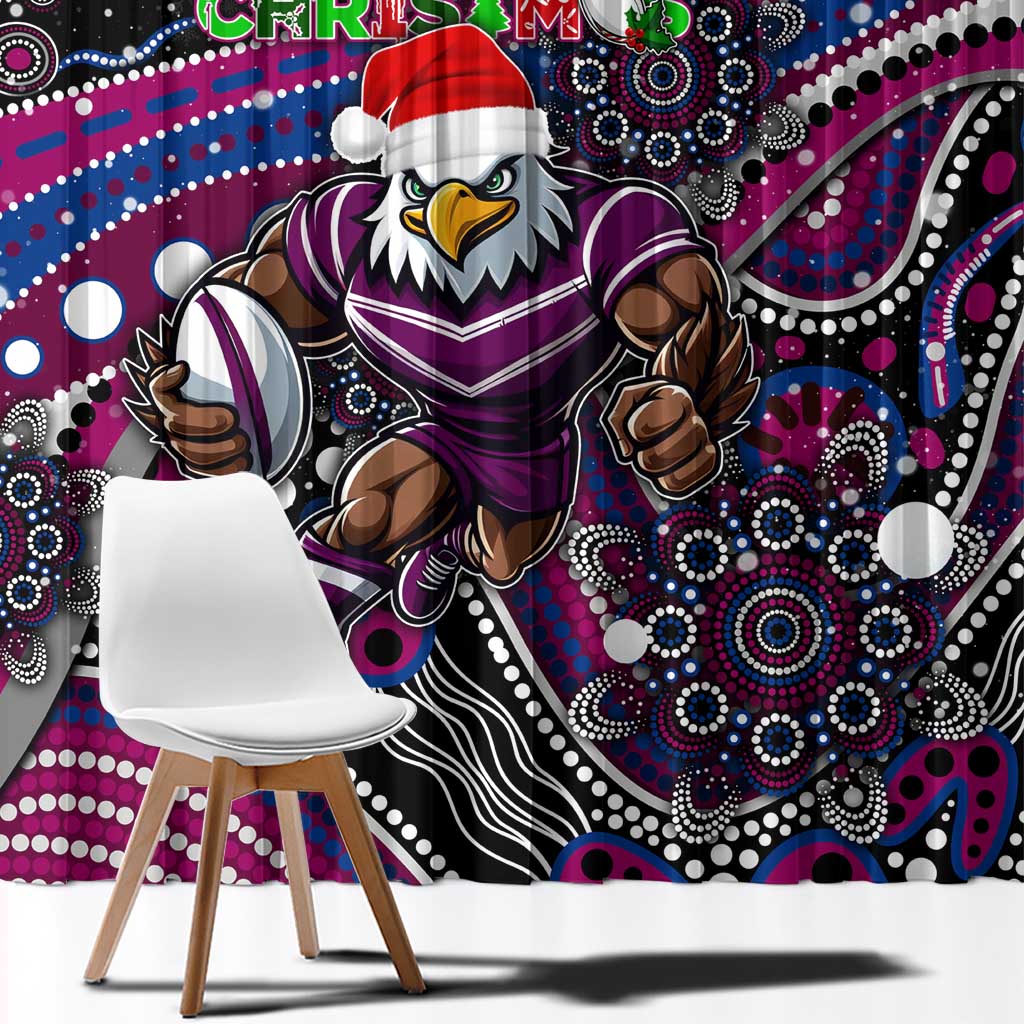 Merry Christmas Manly Warringah Sea Eagles Window Curtain Aboriginal Santa Rugby Mascot - Silvertails