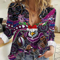 Merry Christmas Manly Warringah Sea Eagles Women Casual Shirt Aboriginal Santa Rugby Mascot - Silvertails
