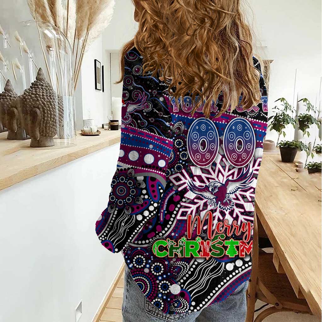 Merry Christmas Manly Warringah Sea Eagles Women Casual Shirt Aboriginal Santa Rugby Mascot - Silvertails
