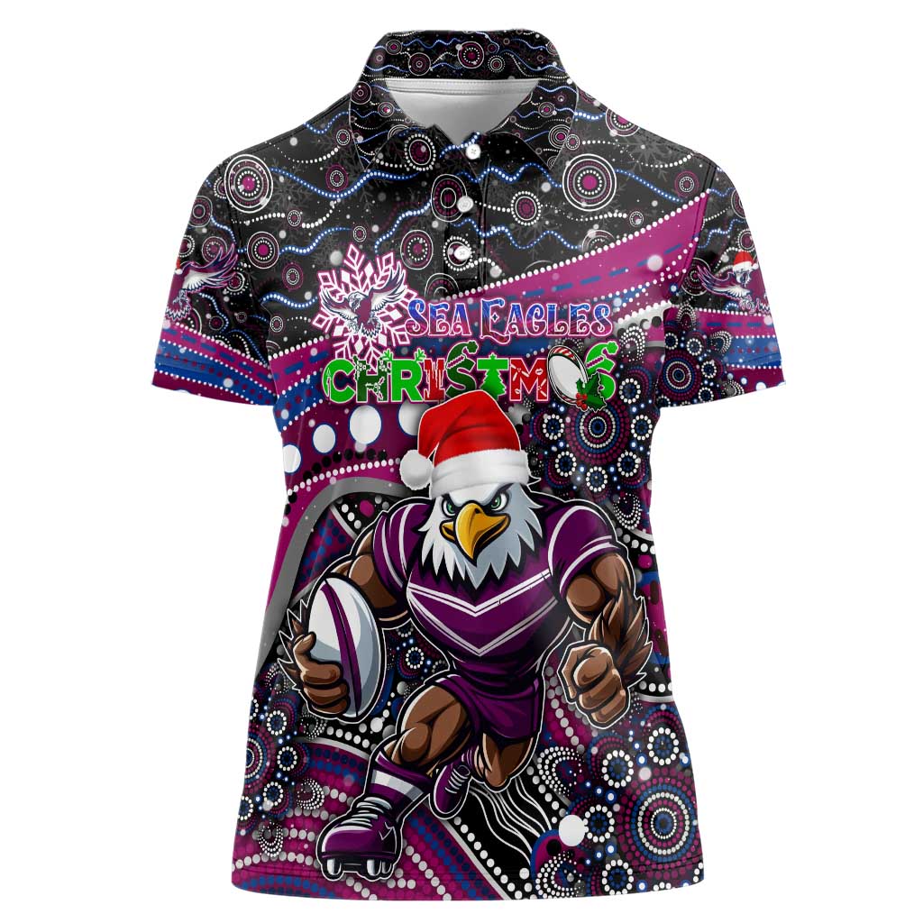 Merry Christmas Manly Warringah Sea Eagles Women Polo Shirt Aboriginal Santa Rugby Mascot - Silvertails