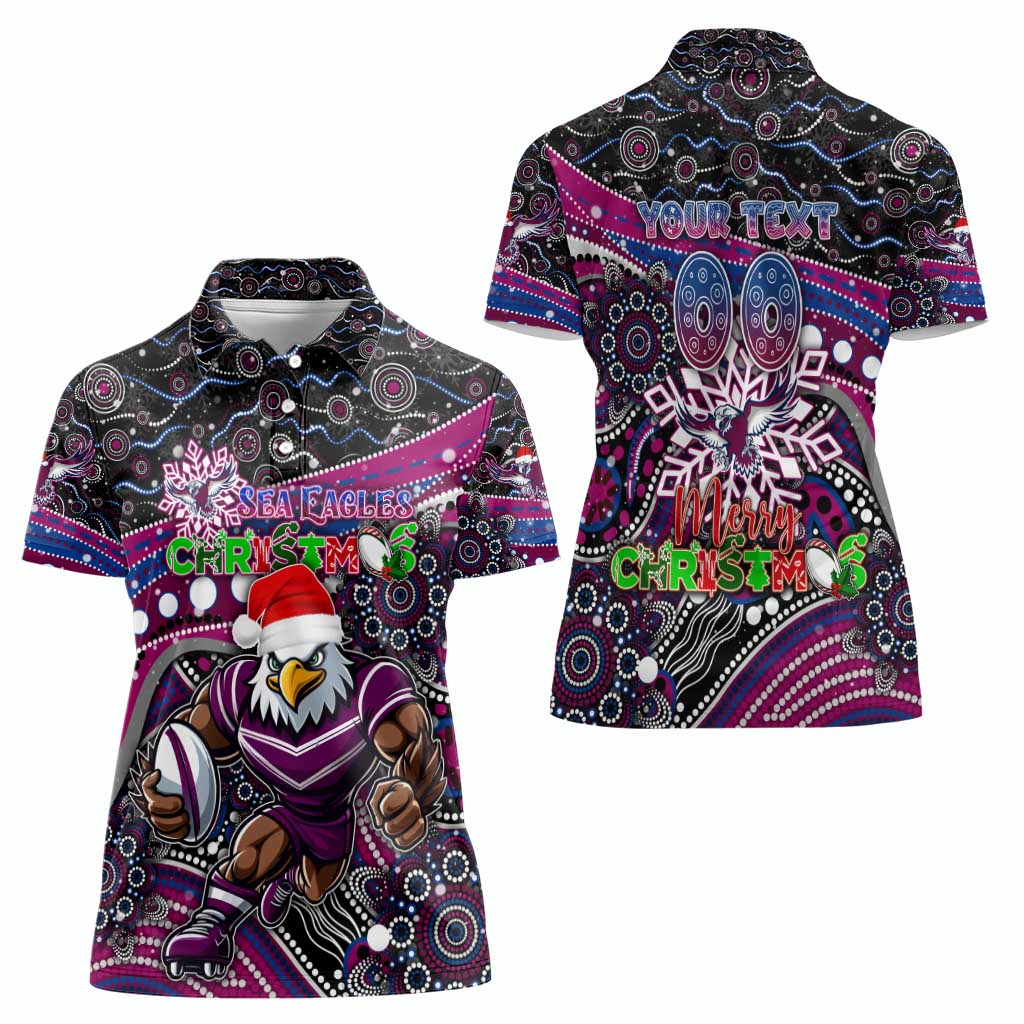 Merry Christmas Manly Warringah Sea Eagles Women Polo Shirt Aboriginal Santa Rugby Mascot - Silvertails