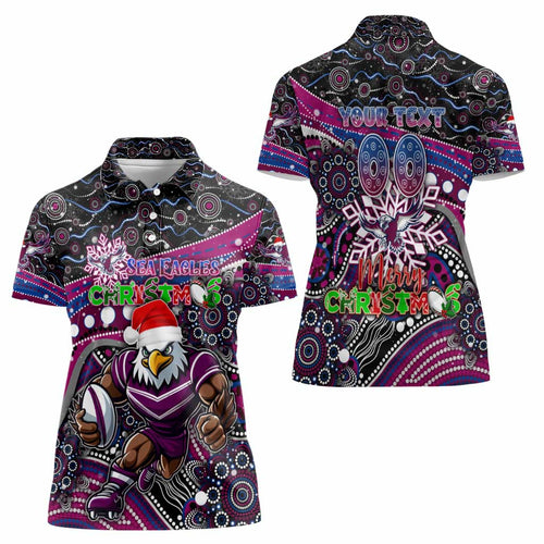 Merry Christmas Manly Warringah Sea Eagles Women Polo Shirt Aboriginal Santa Rugby Mascot - Silvertails
