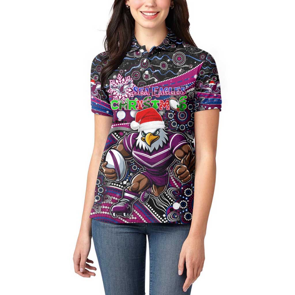 Merry Christmas Manly Warringah Sea Eagles Women Polo Shirt Aboriginal Santa Rugby Mascot - Silvertails