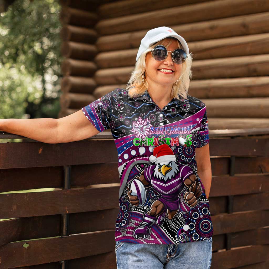 Merry Christmas Manly Warringah Sea Eagles Women Polo Shirt Aboriginal Santa Rugby Mascot - Silvertails
