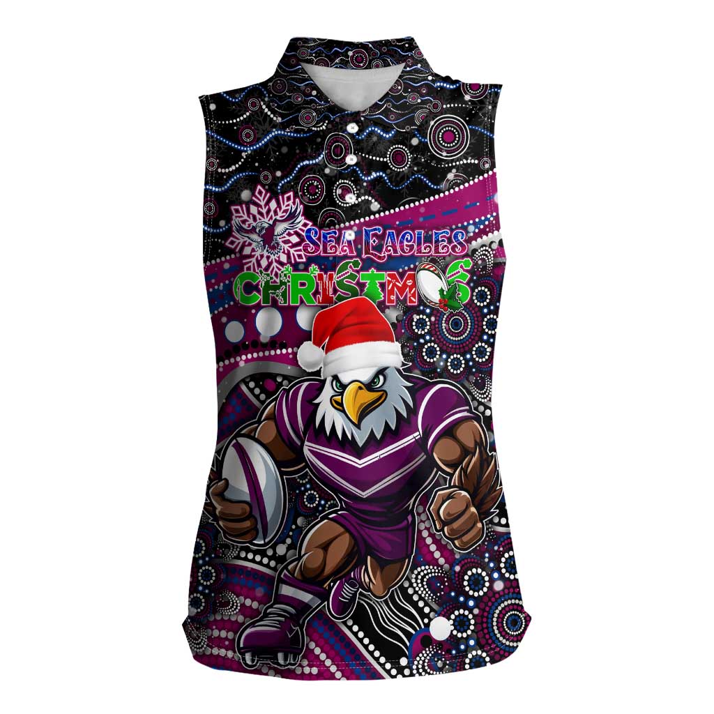 Merry Christmas Manly Warringah Sea Eagles Women Sleeveless Polo Shirt Aboriginal Santa Rugby Mascot - Silvertails