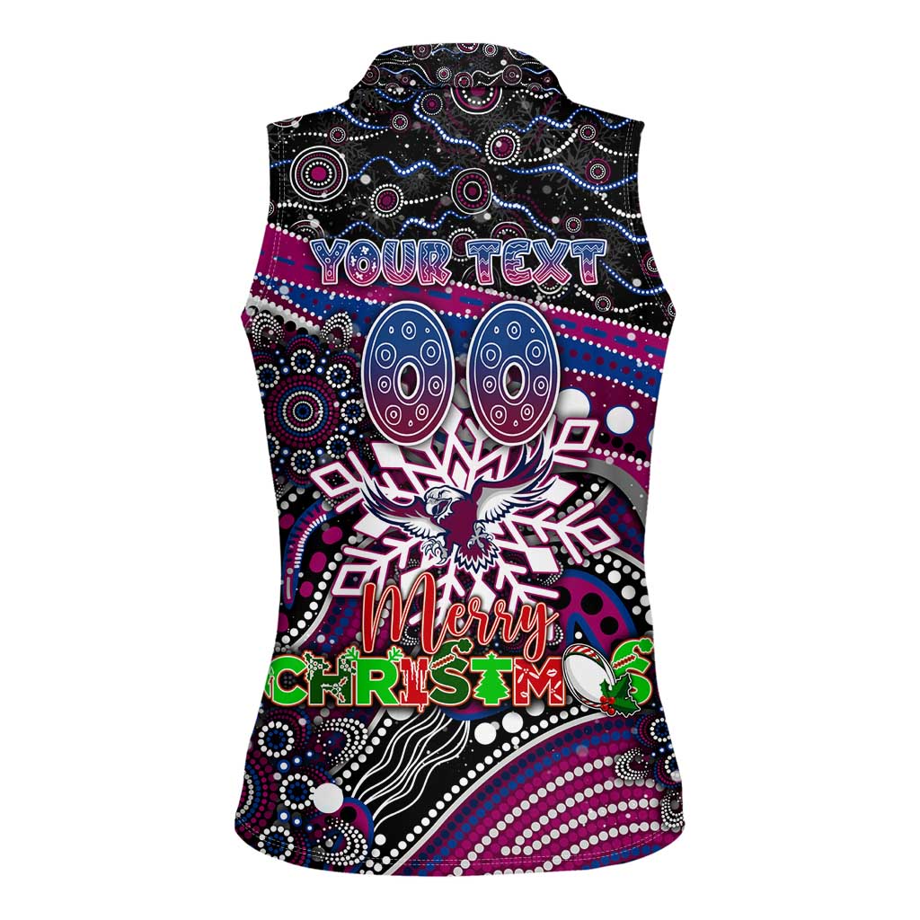 Merry Christmas Manly Warringah Sea Eagles Women Sleeveless Polo Shirt Aboriginal Santa Rugby Mascot - Silvertails