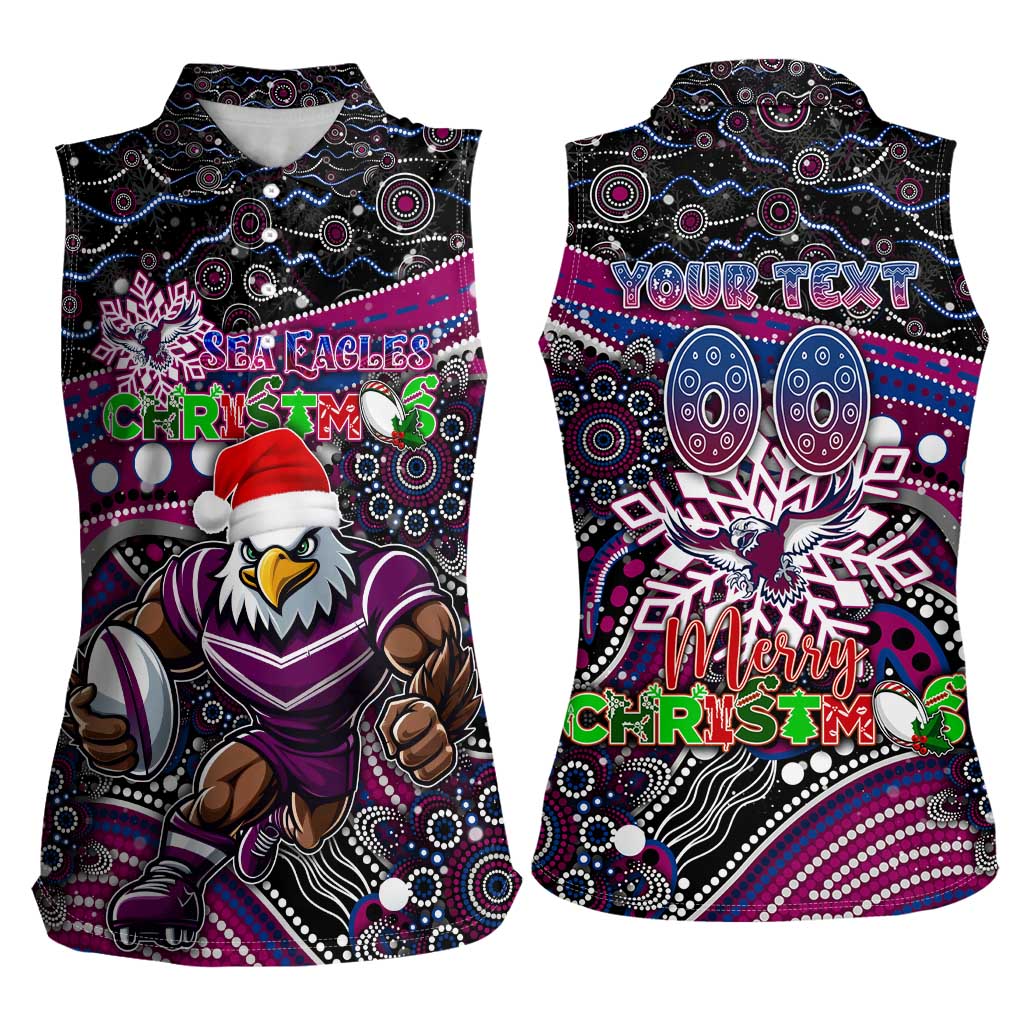 Merry Christmas Manly Warringah Sea Eagles Women Sleeveless Polo Shirt Aboriginal Santa Rugby Mascot - Silvertails