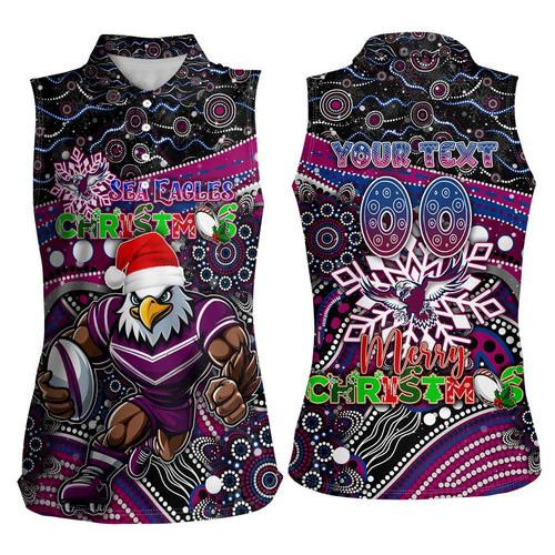 Merry Christmas Manly Warringah Sea Eagles Women Sleeveless Polo Shirt Aboriginal Santa Rugby Mascot - Silvertails